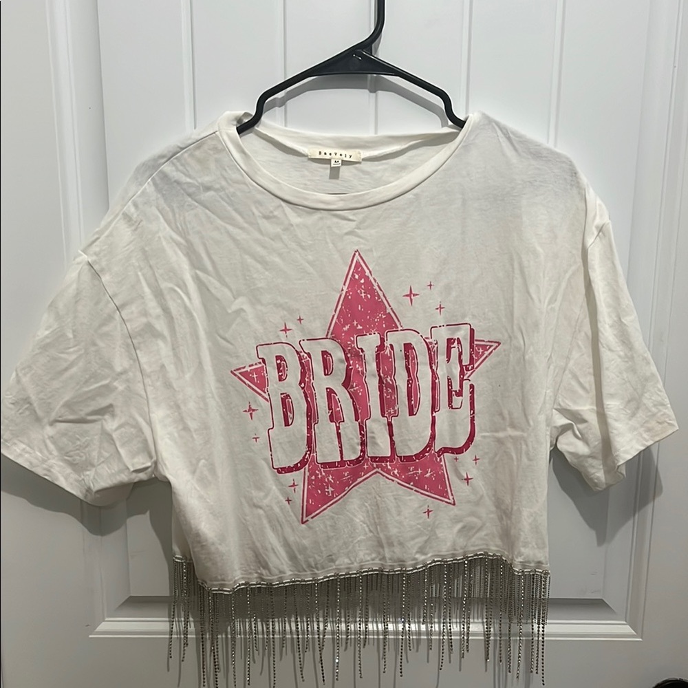 White Bride Crop Top with Fringe